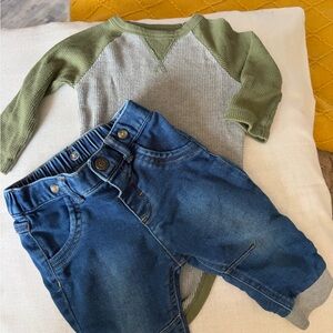 Cat & Jack Olive Green and Gray Baby Top